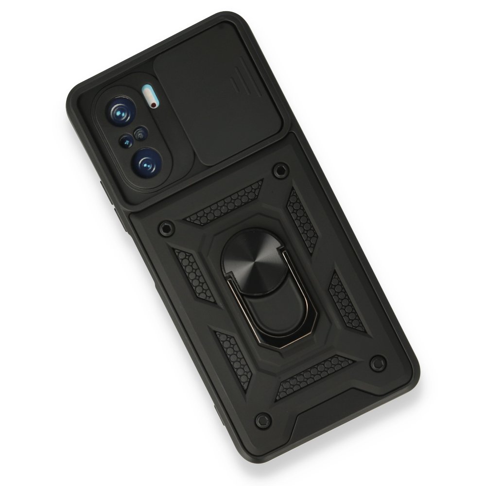 Newface Xiaomi Poco F3 Kılıf Pars Lens Yüzüklü Silikon - Siyah