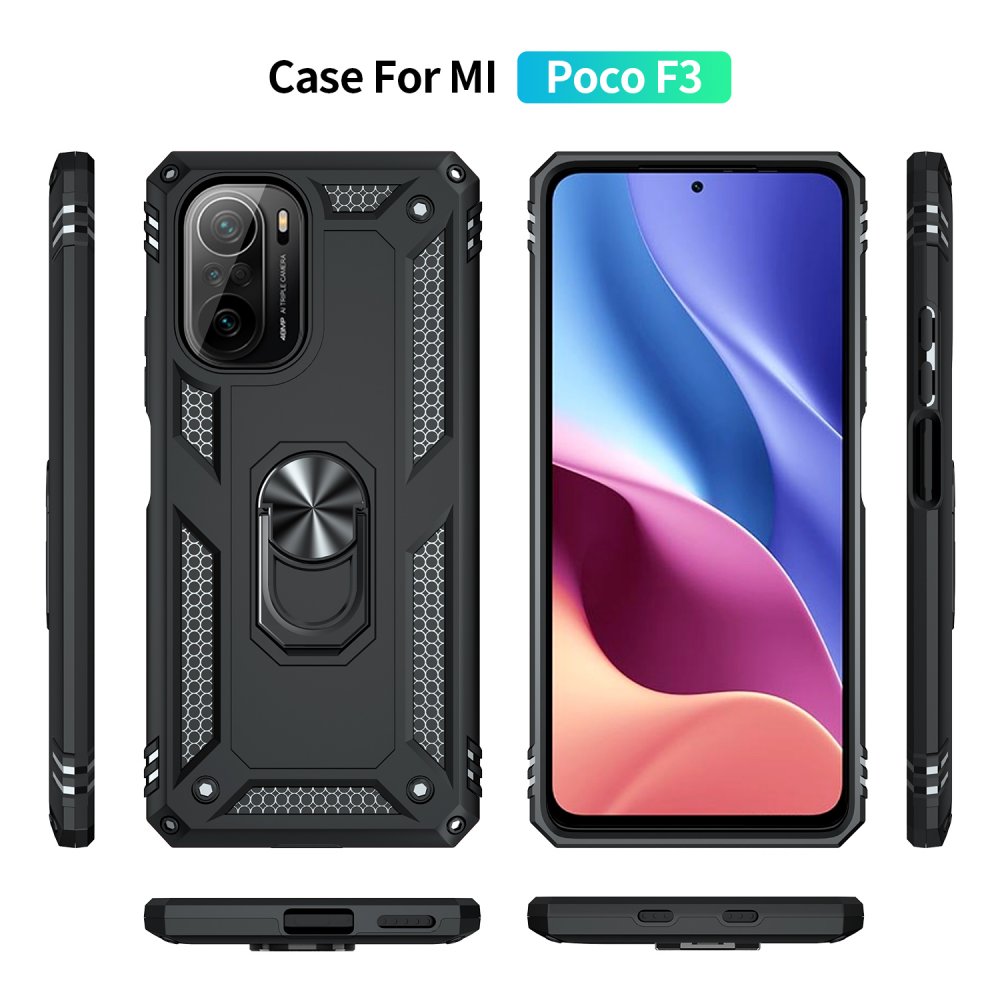 Newface Xiaomi Poco F3 Kılıf Sofya Yüzüklü Silikon Kapak - Siyah