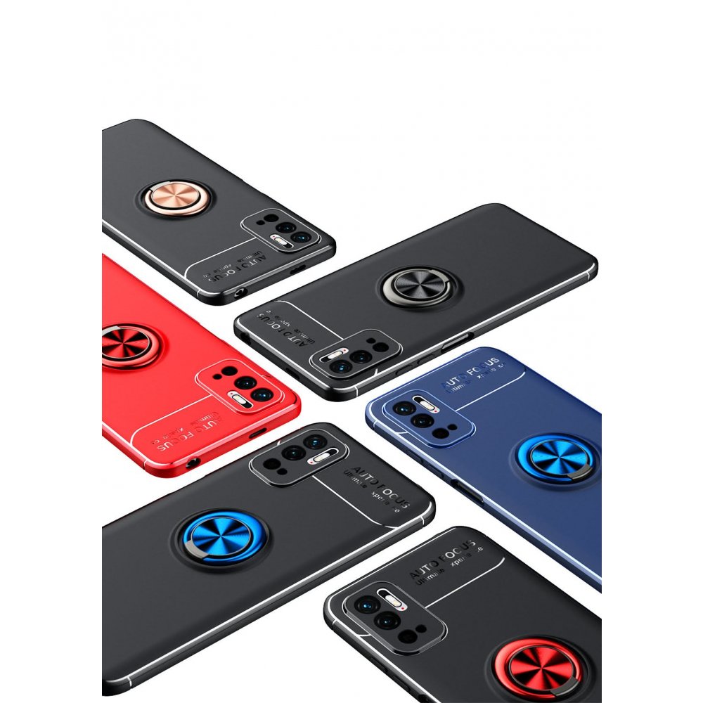Newface Xiaomi Poco M3 Pro Kılıf Range Yüzüklü Silikon - Siyah-Kırmızı