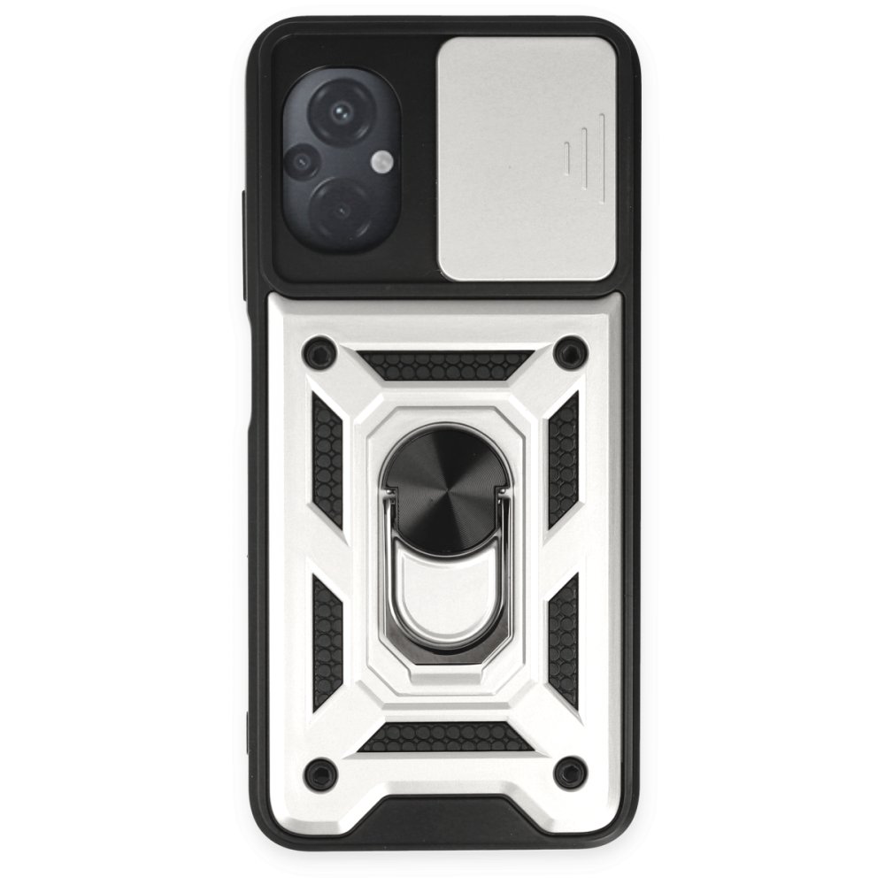 Newface Xiaomi Poco M5 Kılıf Pars Lens Yüzüklü Silikon - Gümüş