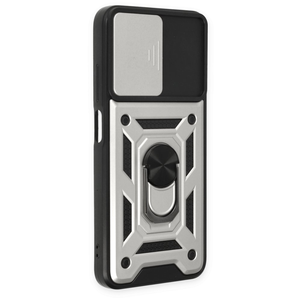 Newface Xiaomi Poco M5 Kılıf Pars Lens Yüzüklü Silikon - Gümüş