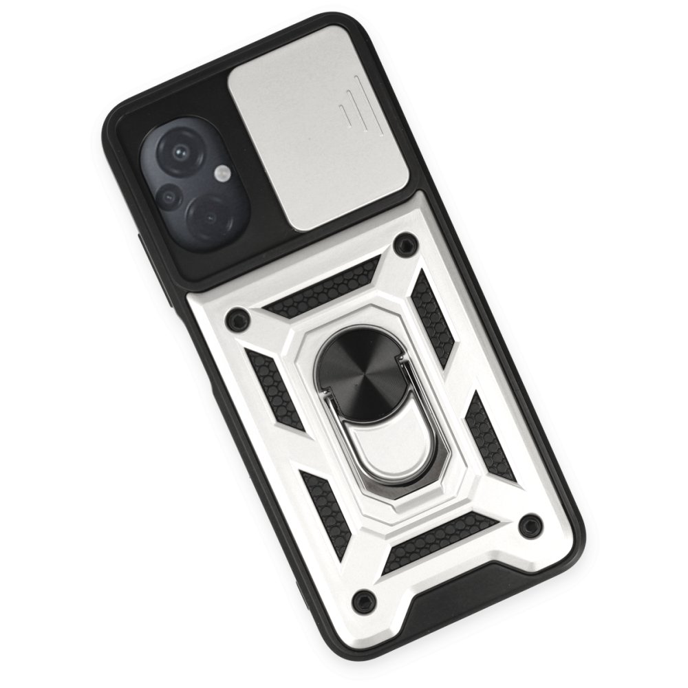 Newface Xiaomi Poco M5 Kılıf Pars Lens Yüzüklü Silikon - Gümüş