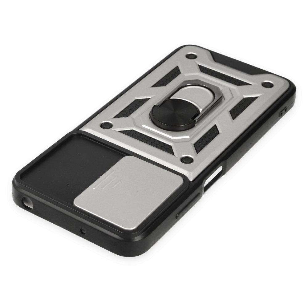 Newface Xiaomi Poco M5 Kılıf Pars Lens Yüzüklü Silikon - Gümüş