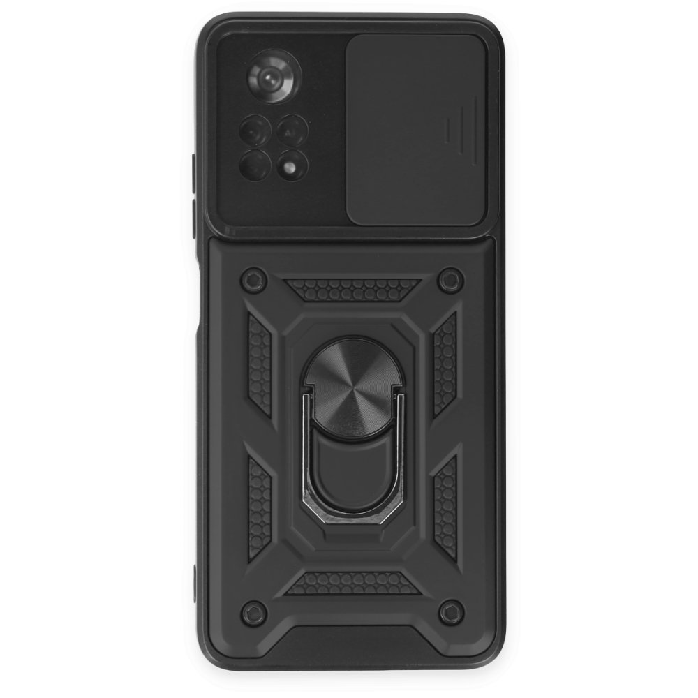 Newface Xiaomi Poco X4 Pro 5G Kılıf Pars Lens Yüzüklü Silikon - Siyah