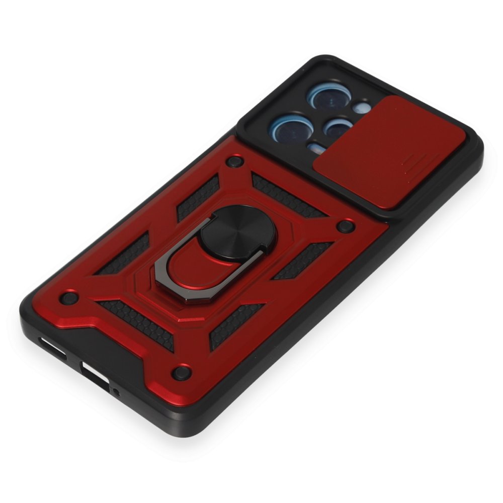 Newface Xiaomi Poco X5 Pro 5G Kılıf Pars Lens Yüzüklü Silikon - Kırmızı