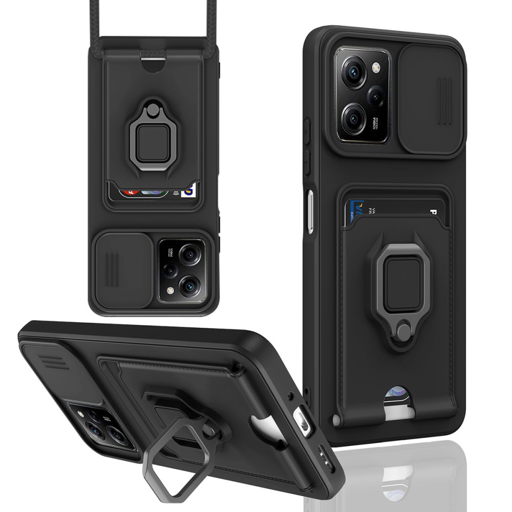 Newface Xiaomi Poco X5 Pro 5G Kılıf Zuma Kartvizitli Yüzüklü Silikon - Siyah