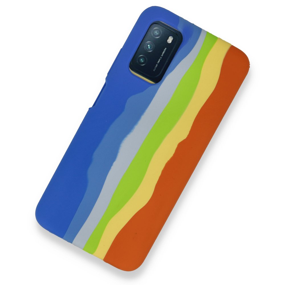 Newface Xiaomi Pocophone M3 Kılıf Ebruli Lansman Silikon - Mavi-Turuncu