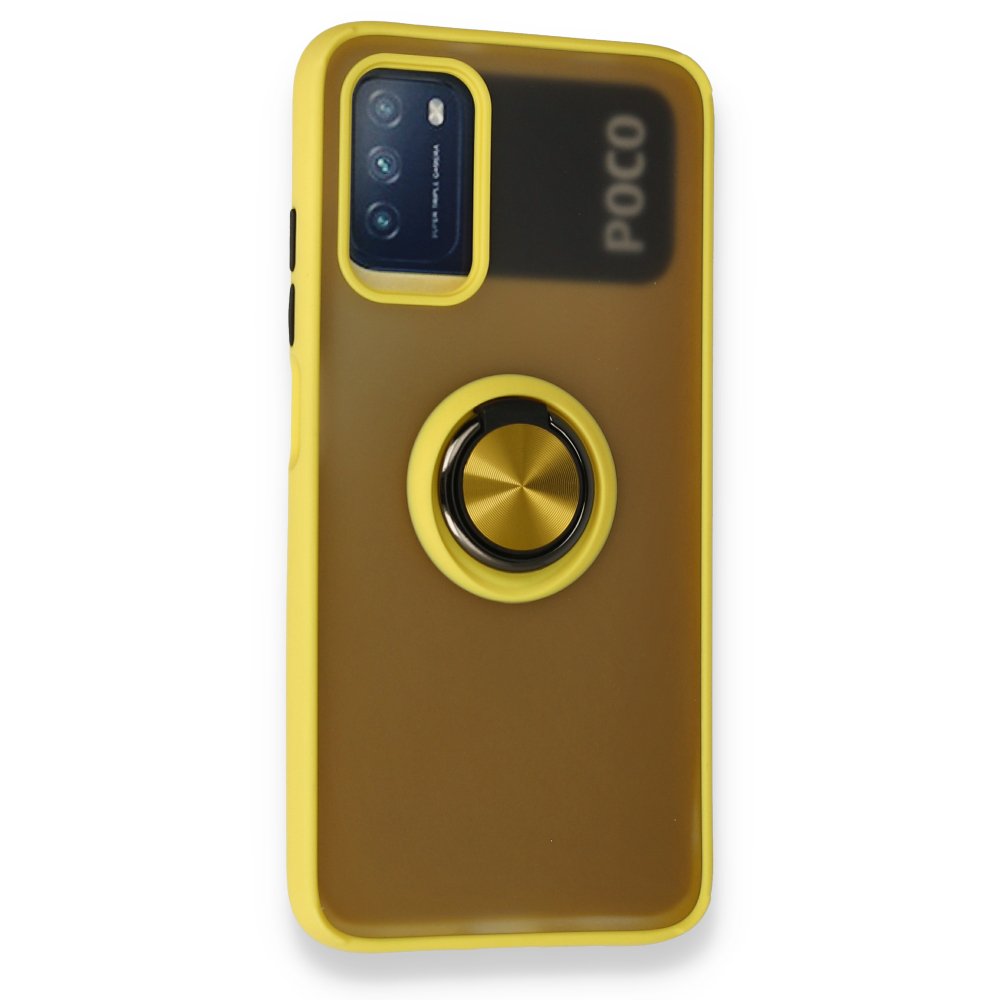 Newface Xiaomi Pocophone M3 Kılıf Montreal Yüzüklü Silikon Kapak - Sarı
