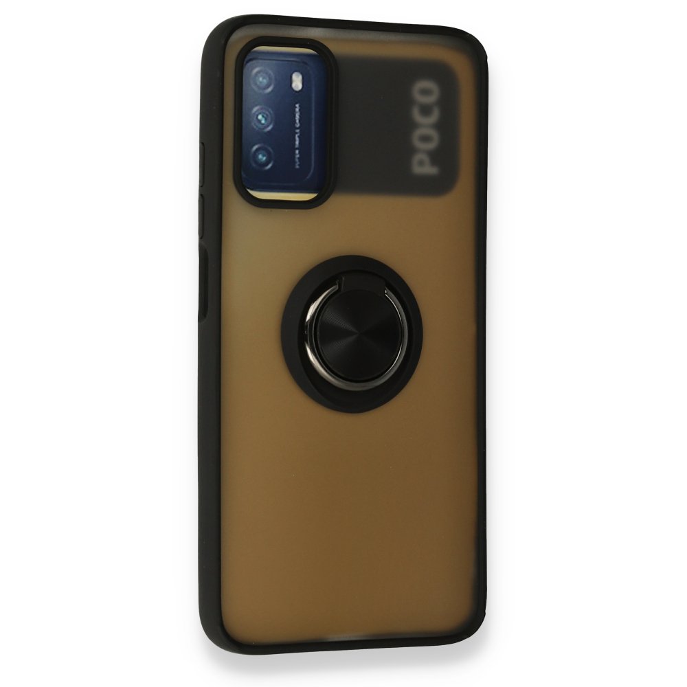 Newface Xiaomi Pocophone M3 Kılıf Montreal Yüzüklü Silikon Kapak - Siyah