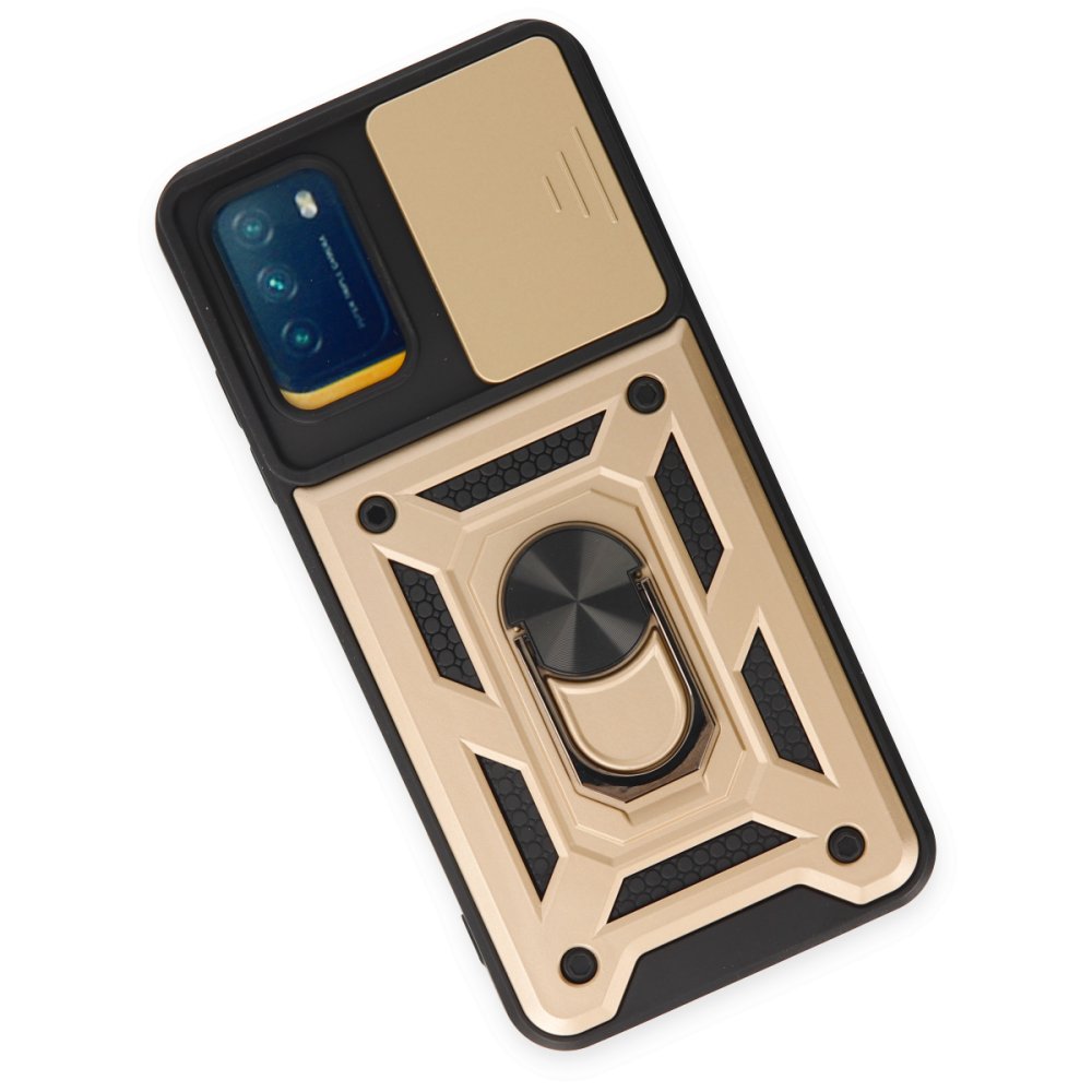 Newface Xiaomi Pocophone M3 Kılıf Pars Lens Yüzüklü Silikon - Gold