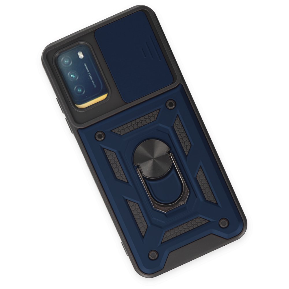 Newface Xiaomi Pocophone M3 Kılıf Pars Lens Yüzüklü Silikon - Lacivert