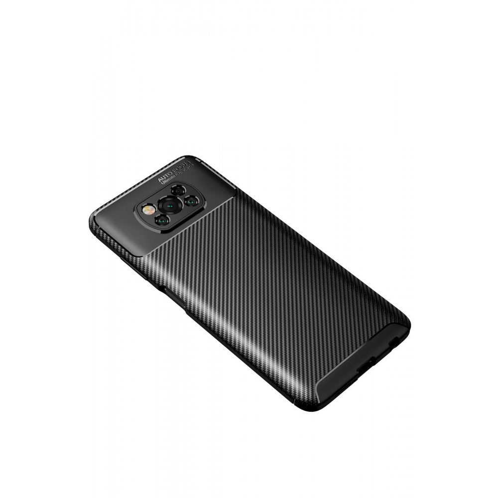 Newface Xiaomi Pocophone X3 Kılıf Auto Focus Karbon Kapak - Siyah