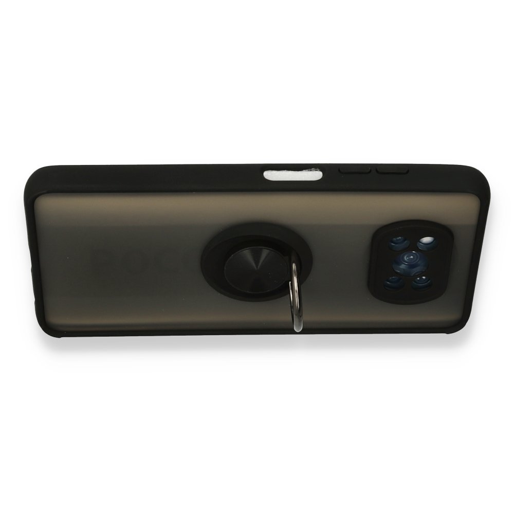Newface Xiaomi Pocophone X3 Kılıf Montreal Yüzüklü Silikon Kapak - Siyah
