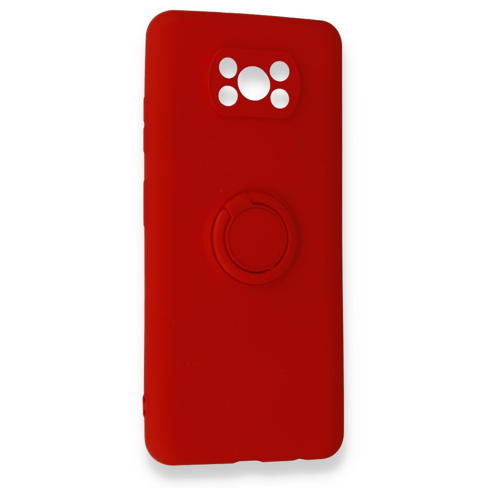 Newface Xiaomi Pocophone X3 Kılıf Viktor Yüzüklü Silikon - Kırmızı
