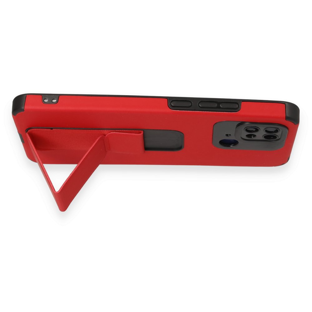 Newface Xiaomi Redmi 10C Kılıf Mega Standlı Silikon - Kırmızı