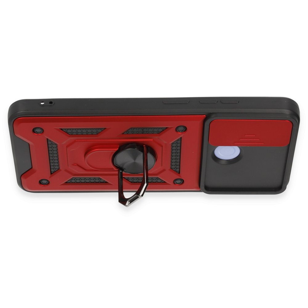 Newface Xiaomi Redmi 12C Kılıf Pars Lens Yüzüklü Silikon - Kırmızı