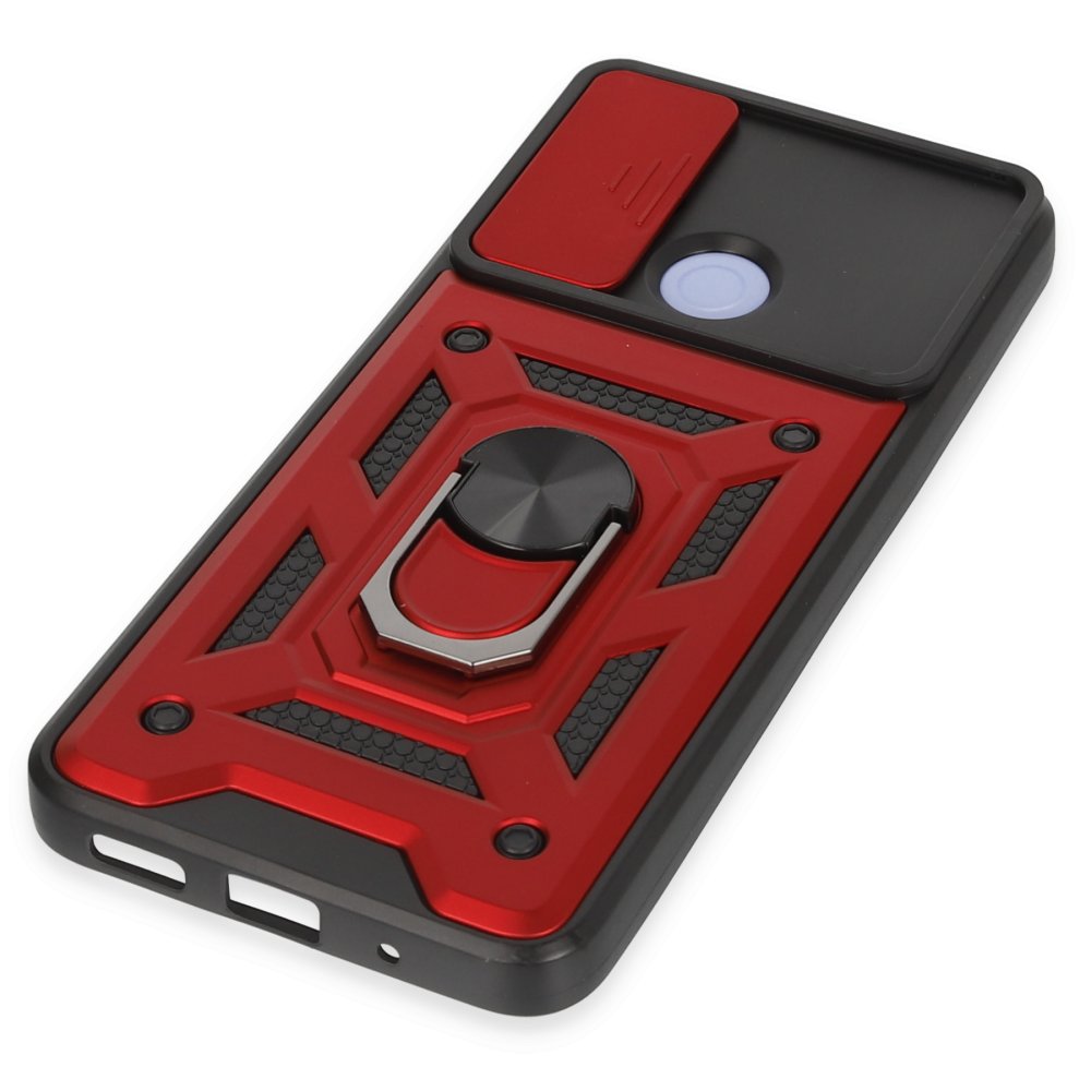 Newface Xiaomi Redmi 12C Kılıf Pars Lens Yüzüklü Silikon - Kırmızı
