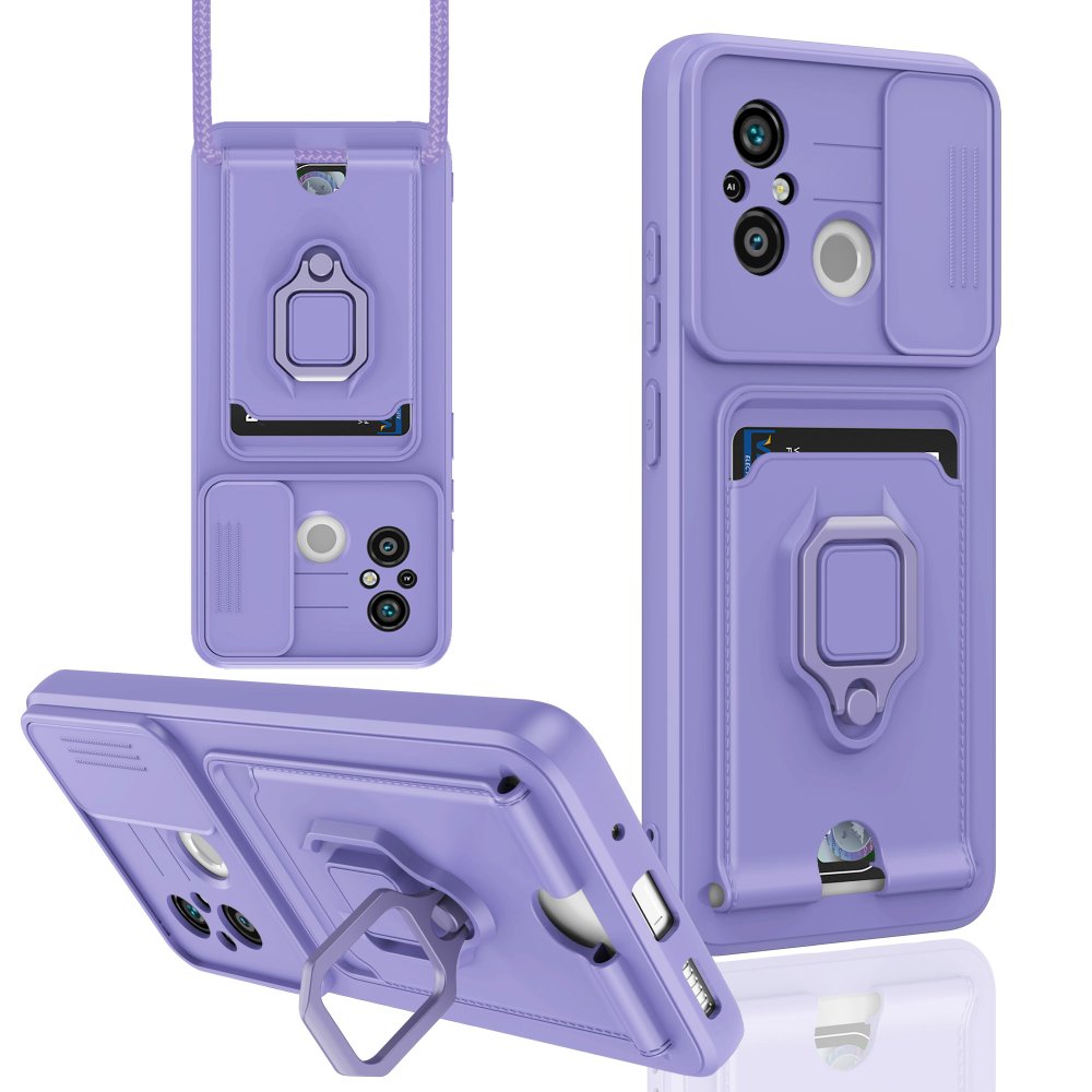 Newface Xiaomi Redmi 12C Kılıf Zuma Kartvizitli Yüzüklü Silikon - Lila