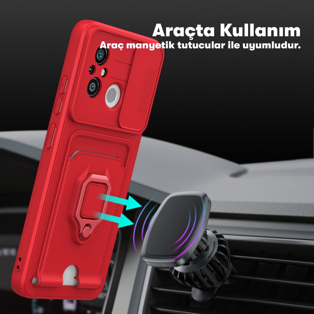 Newface Xiaomi Redmi 12C Kılıf Zuma Kartvizitli Yüzüklü Silikon - Yeşil