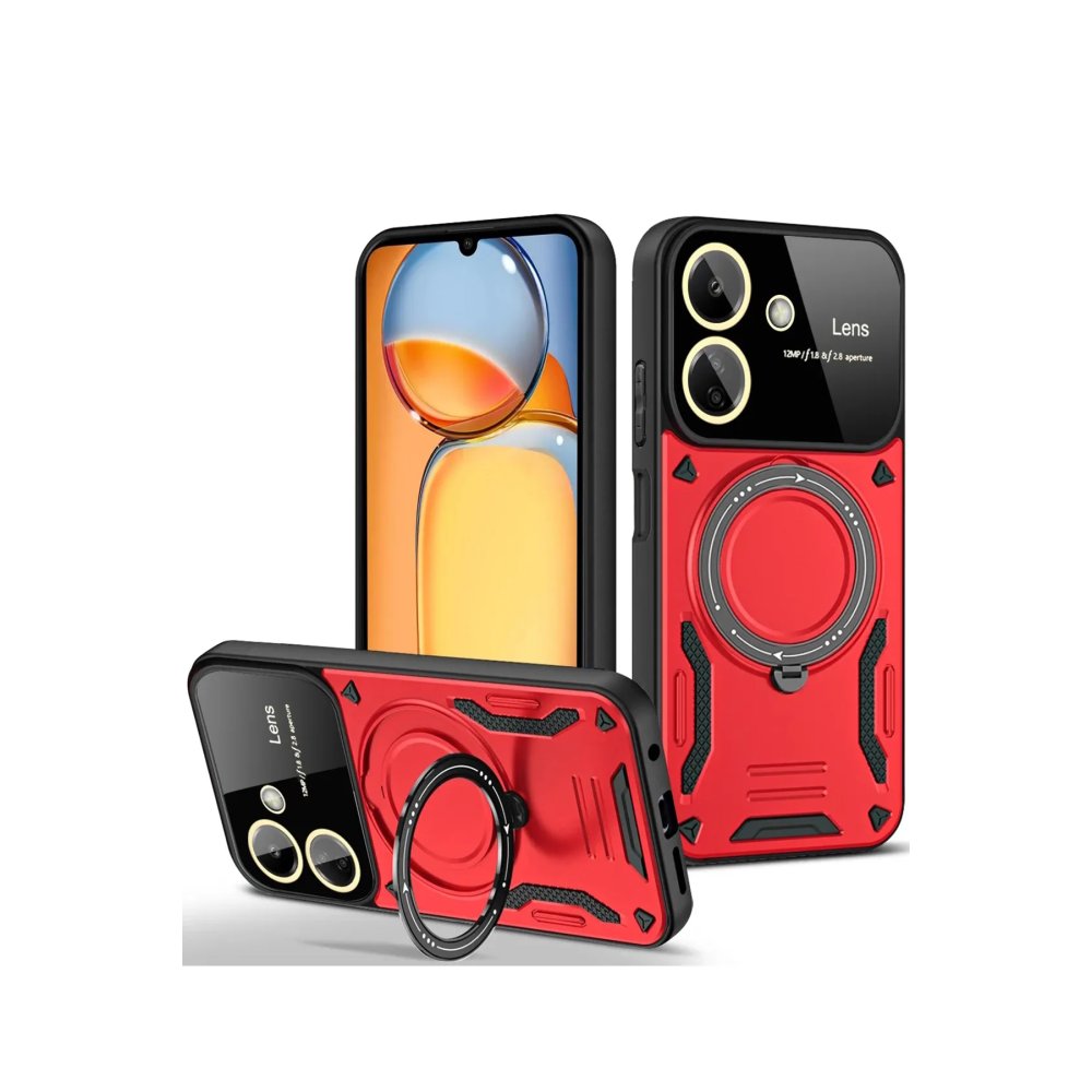 Newface Xiaomi Poco C65 Kılıf Joy Lens Standlı Kapak - Kırmızı
