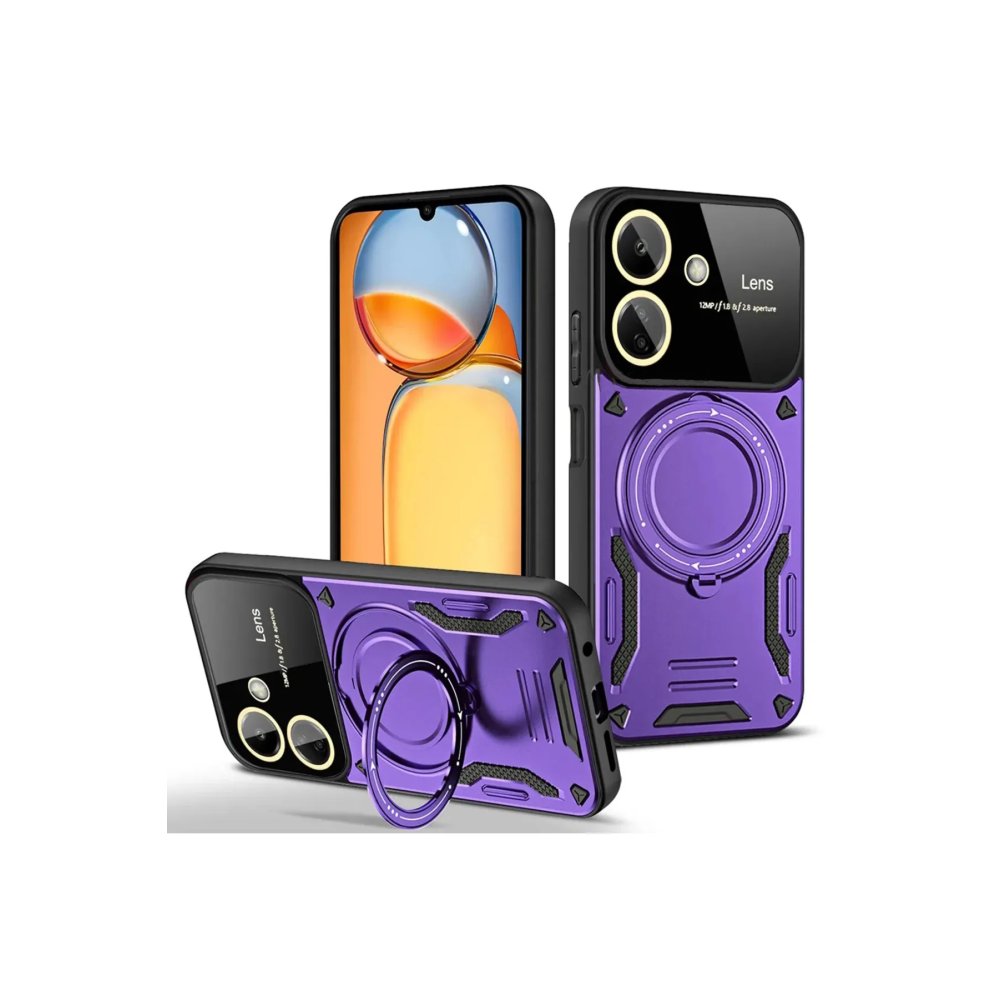 Newface Xiaomi Poco C65 Kılıf Joy Lens Standlı Kapak - Mor