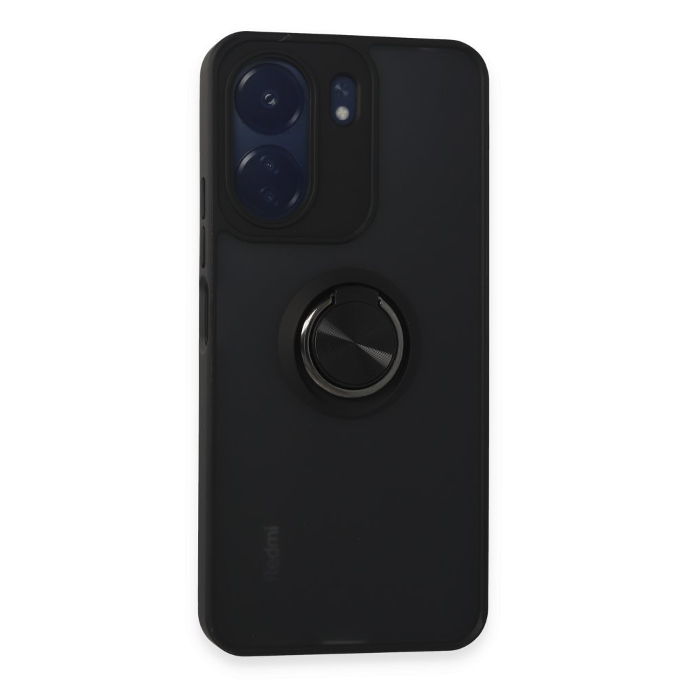 Newface Xiaomi Poco C65 Kılıf Montreal Yüzüklü Silikon Kapak - Siyah