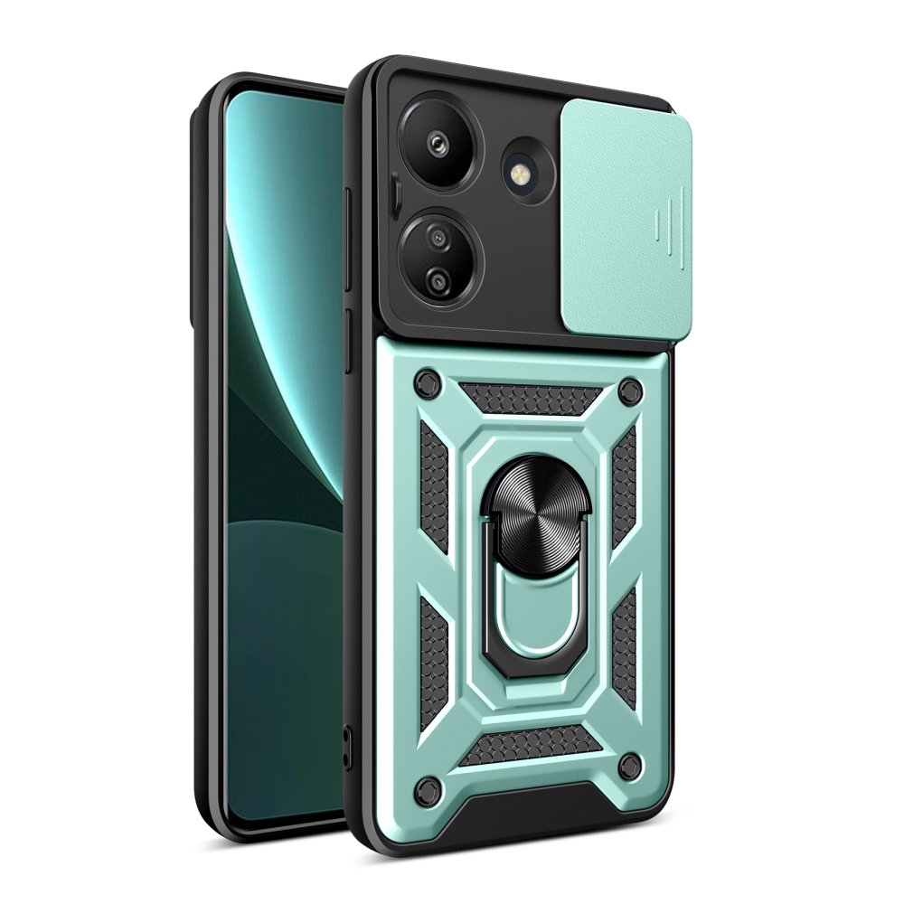 Newface Xiaomi Poco C65 Kılıf Pars Lens Yüzüklü Silikon - Yeşil