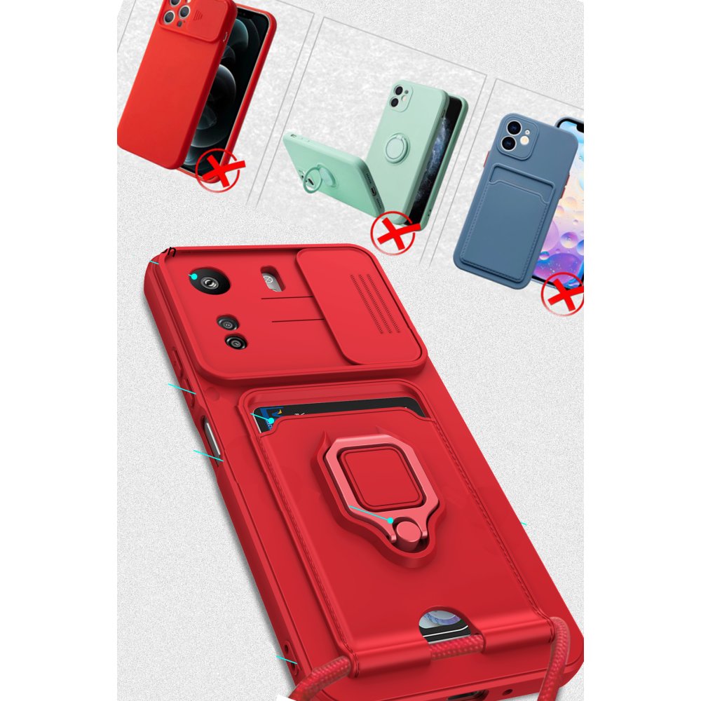Newface Xiaomi Poco C65 Kılıf Zuma Kartvizitli Yüzüklü Silikon - Kırmızı