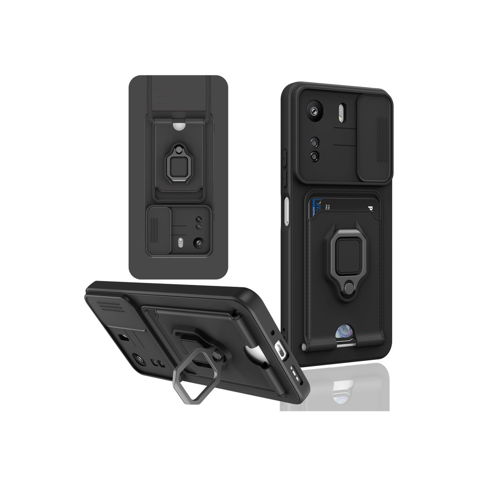 Newface Xiaomi Poco C65 Kılıf Zuma Kartvizitli Yüzüklü Silikon - Siyah