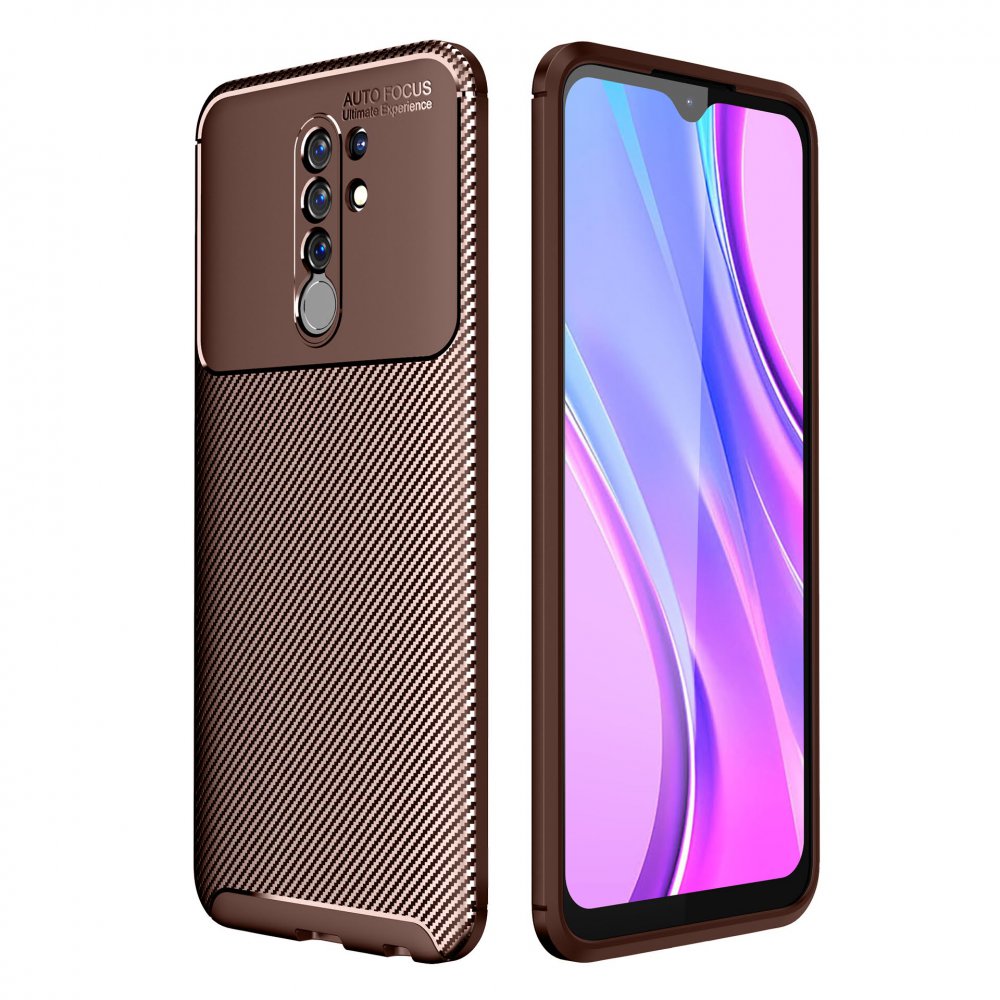 Newface Xiaomi Redmi 9 Kılıf Focus Karbon Silikon - Kahverengi