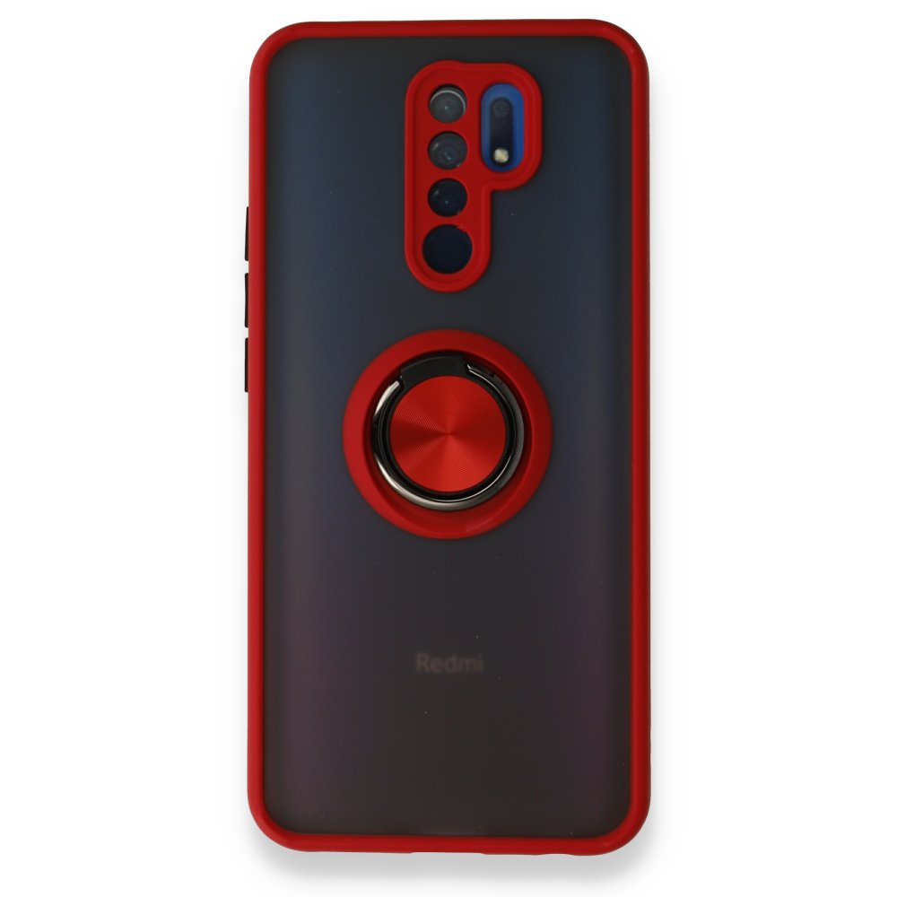 Newface Xiaomi Redmi 9 Kılıf Montreal Yüzüklü Silikon Kapak - Kırmızı