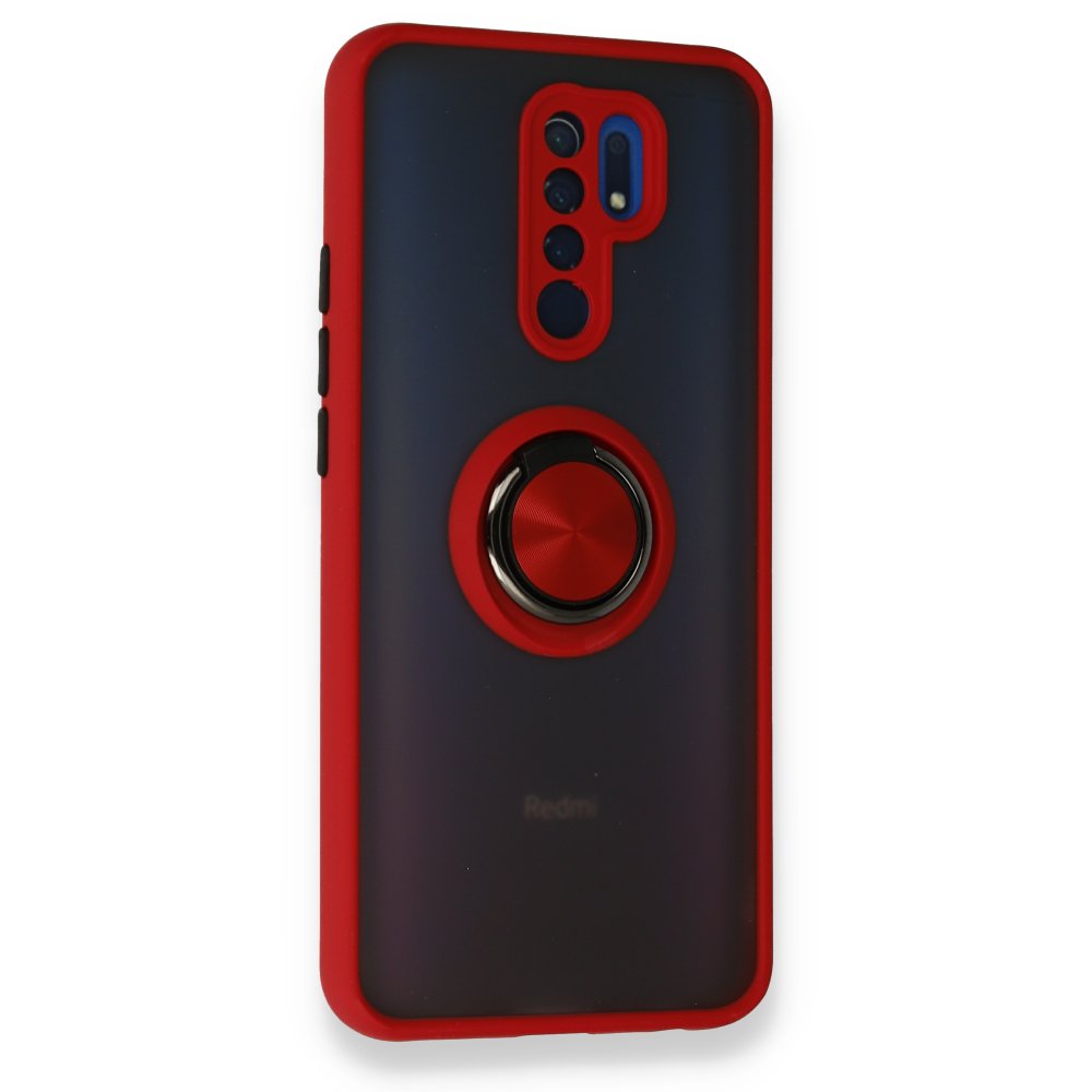 Newface Xiaomi Redmi 9 Kılıf Montreal Yüzüklü Silikon Kapak - Kırmızı