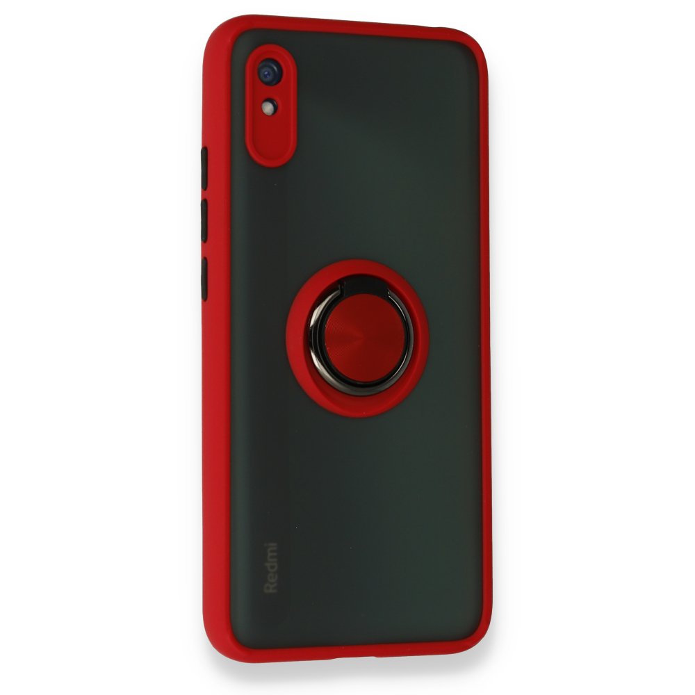 Newface Xiaomi Redmi 9A Kılıf Montreal Yüzüklü Silikon Kapak - Kırmızı