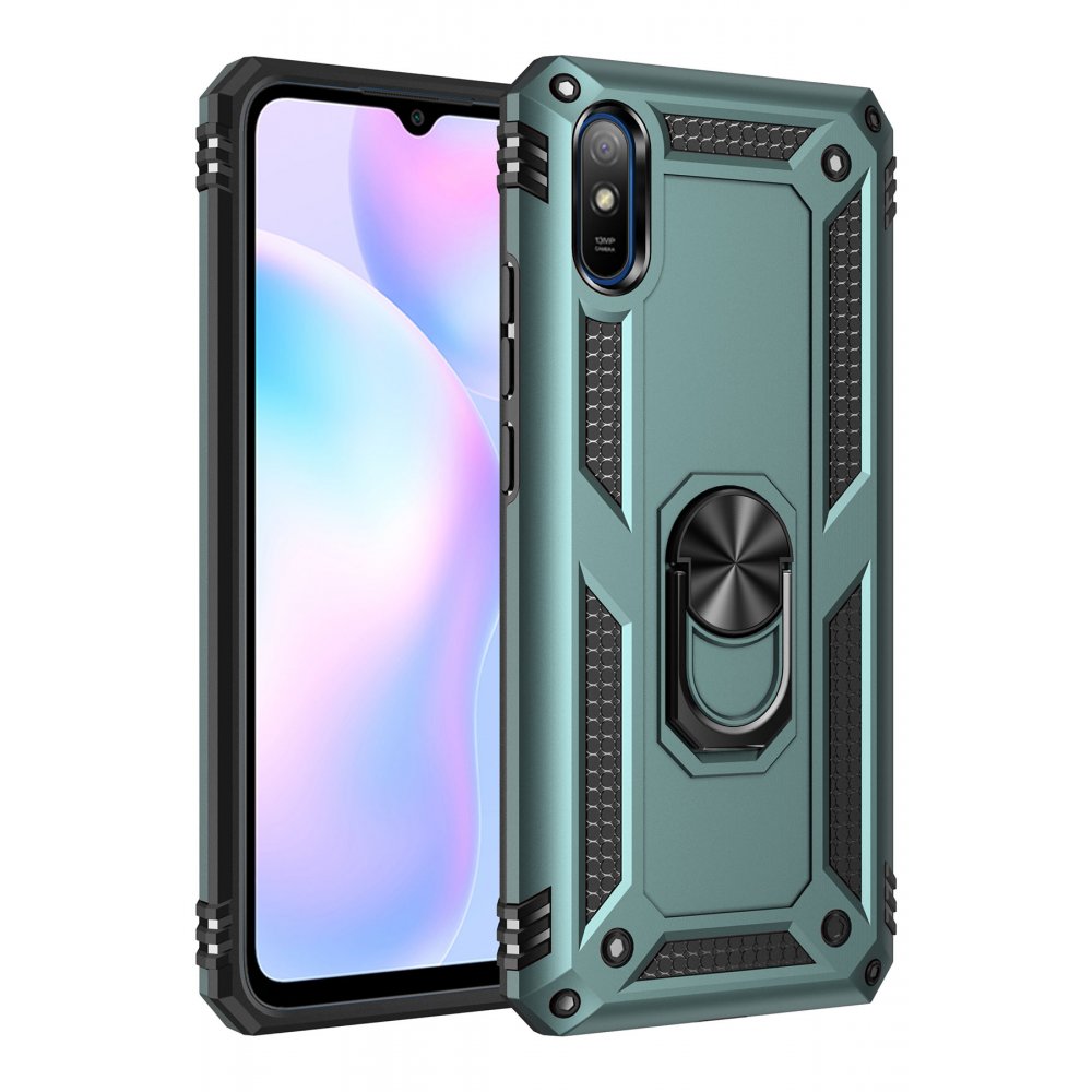 Newface Xiaomi Redmi 9A Kılıf Sofya Yüzüklü Silikon Kapak - Yeşil