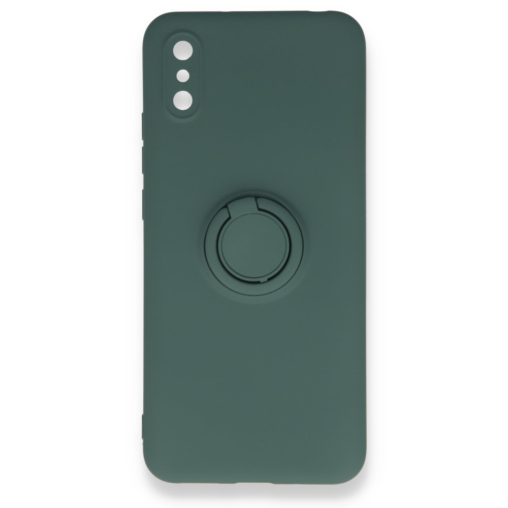 Newface Xiaomi Redmi 9A Kılıf Viktor Yüzüklü Silikon - Koyu Yeşil