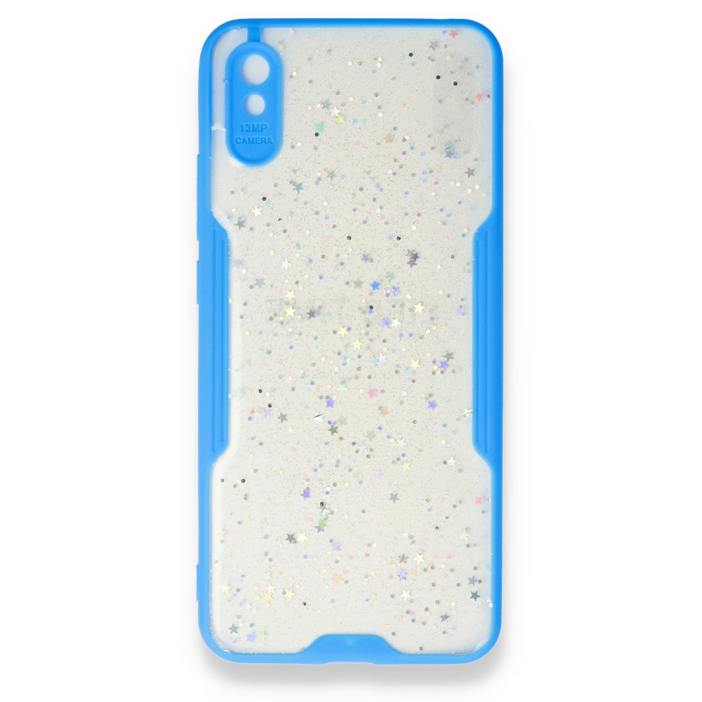 Newface Xiaomi Redmi 9A Kılıf Platin Simli Silikon - Mavi