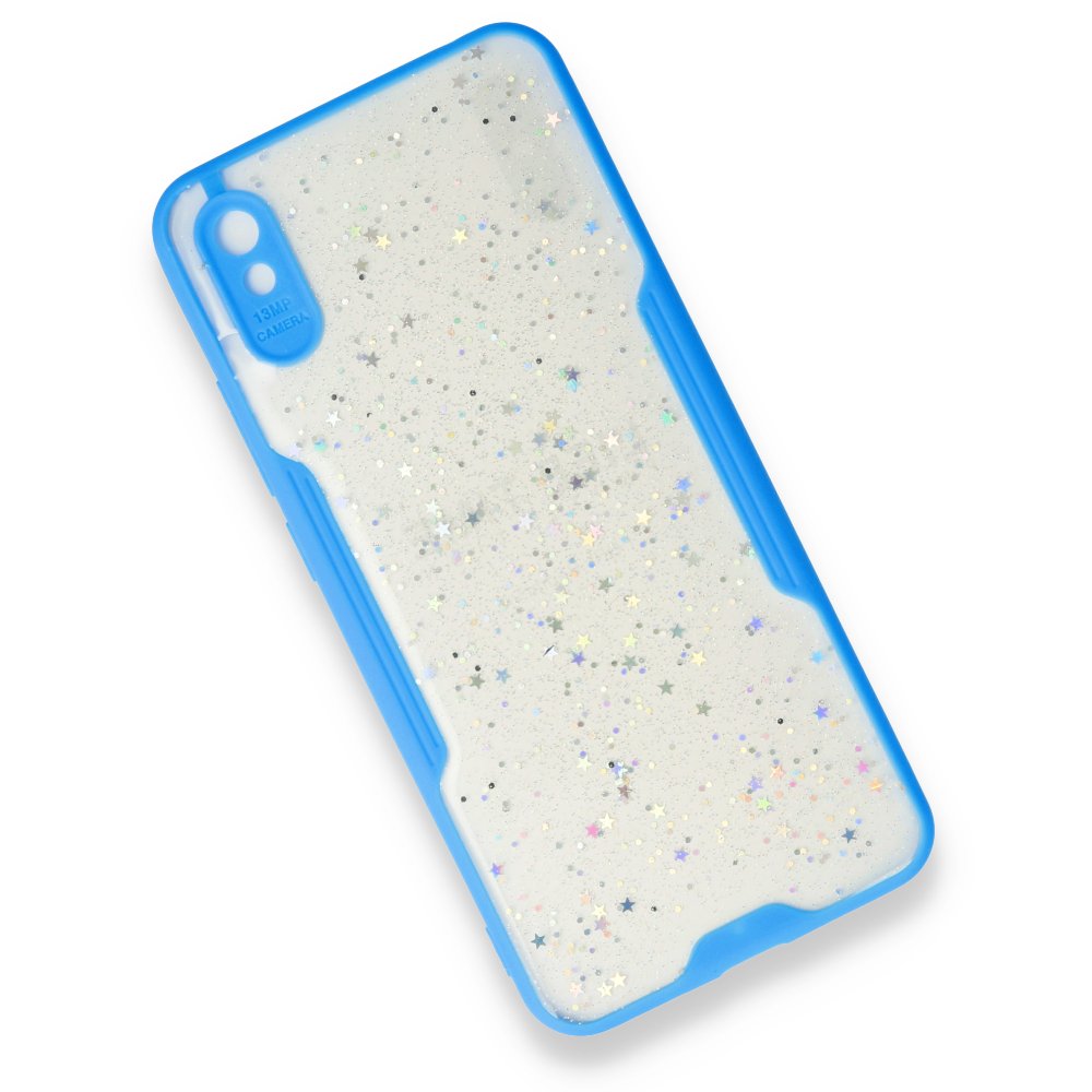 Newface Xiaomi Redmi 9A Kılıf Platin Simli Silikon - Mavi