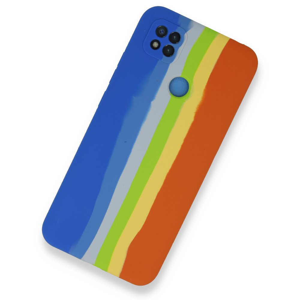 Newface Xiaomi Redmi 9C Kılıf Ebruli Lansman Silikon - Mavi-Turuncu