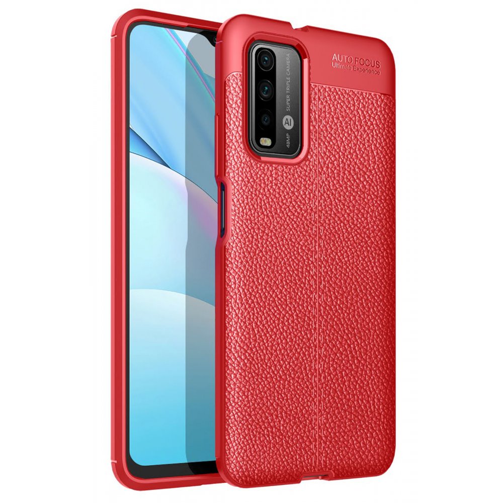 Newface Xiaomi Redmi 9T Kılıf Focus Derili Silikon - Kırmızı