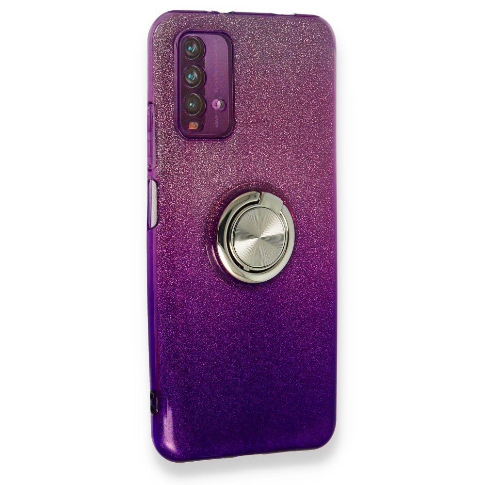 Newface Xiaomi Redmi 9T Kılıf Simli Yüzüklü Silikon - Mor