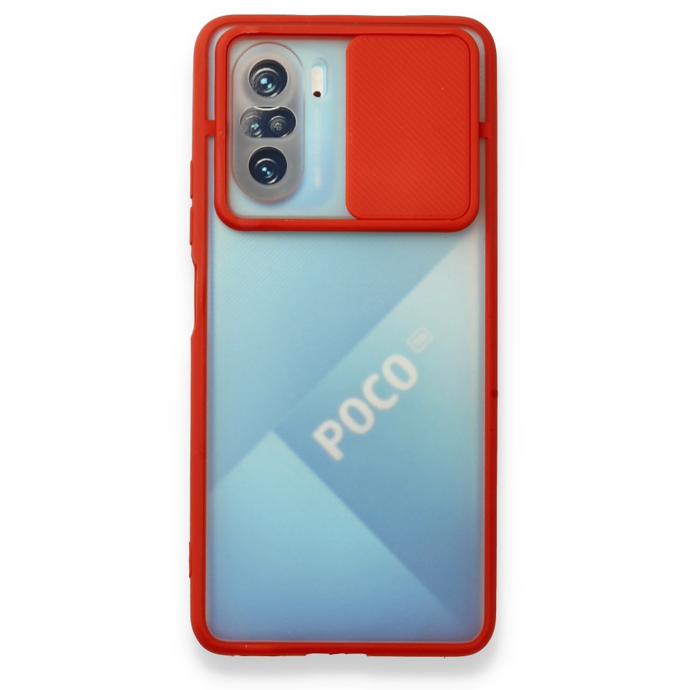 Newface Xiaomi Redmi K40 Kılıf Palm Buzlu Kamera Sürgülü Silikon - Kırmızı
