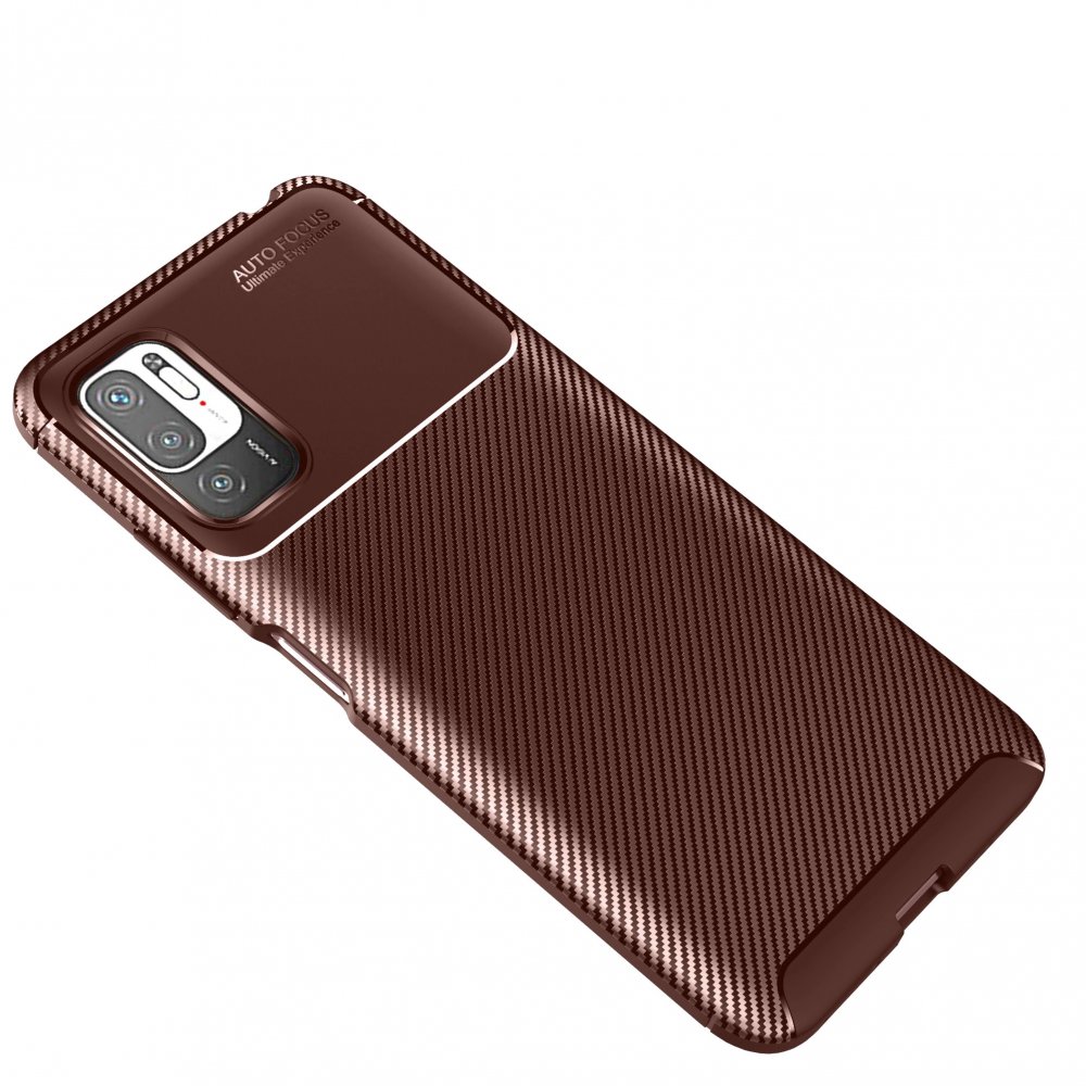 Newface Xiaomi Redmi Note 10 5G Kılıf Auto Focus Karbon Kapak - Kahverengi