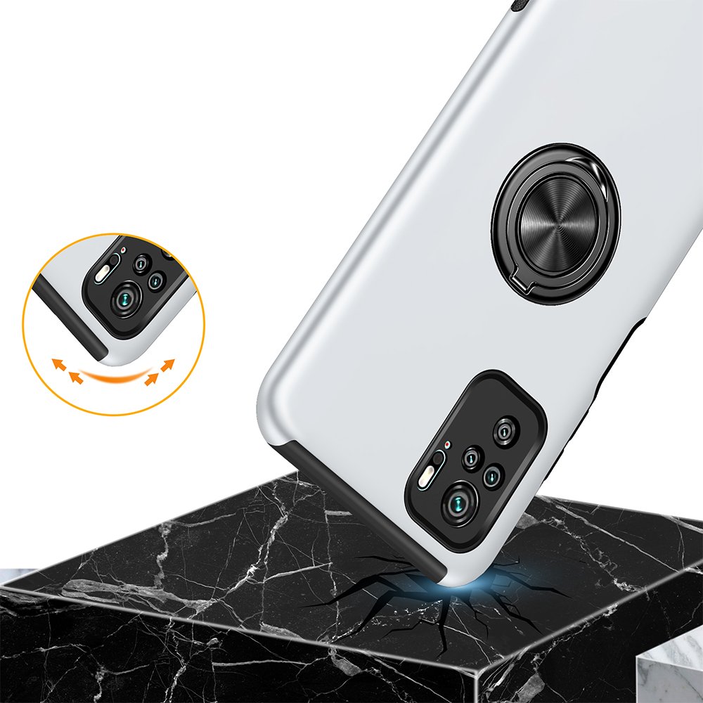 Newface Xiaomi Redmi Note 10 Kılıf Elit Yüzüklü Kapak - Gümüş