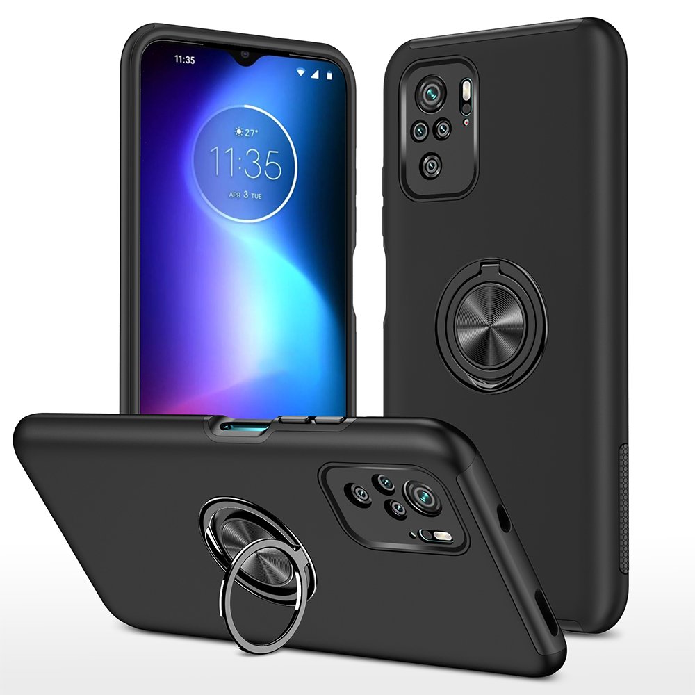 Newface Xiaomi Redmi Note 10 Kılıf Elit Yüzüklü Kapak - Siyah