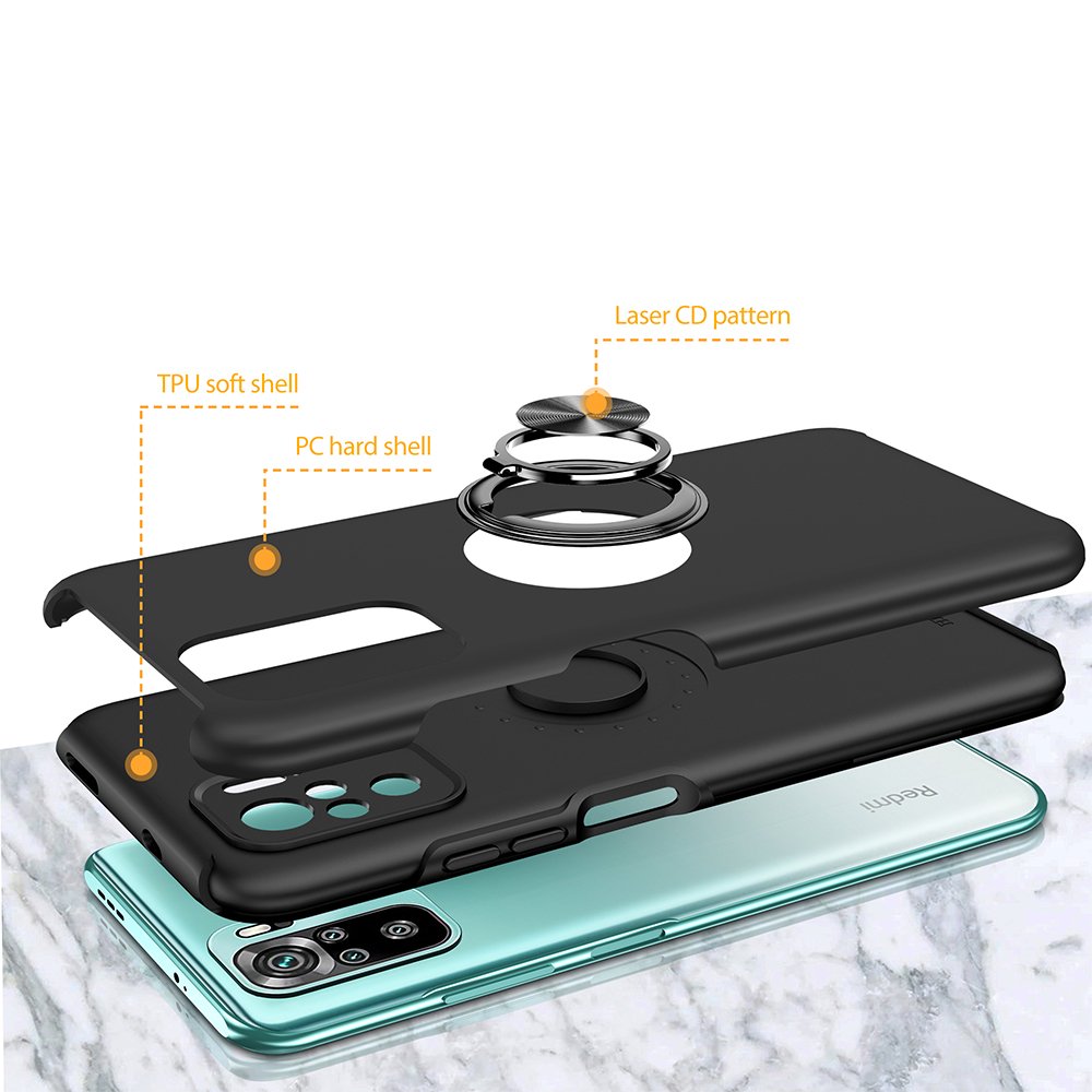 Newface Xiaomi Redmi Note 10 Kılıf Elit Yüzüklü Kapak - Siyah