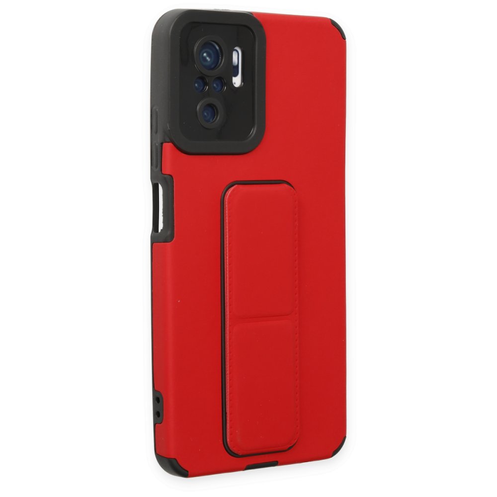 Newface Xiaomi Poco M5s Kılıf Mega Standlı Silikon - Kırmızı