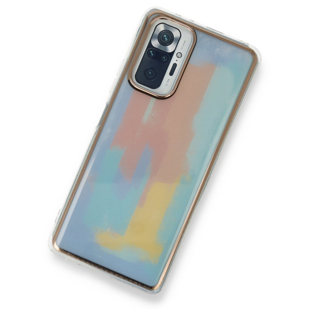 Newface Xiaomi Redmi Note 10 Pro Kılıf Çiçekli Silikon - Mavi