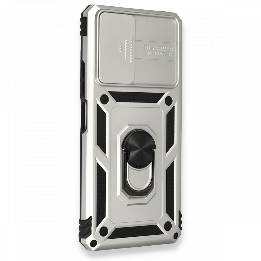 Newface Xiaomi Redmi Note 10 Pro Kılıf Pars Lens Yüzüklü Silikon - Gümüş