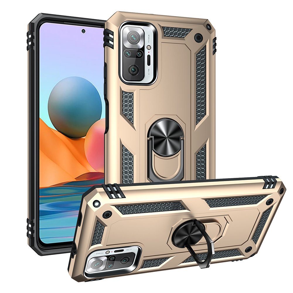 Newface Xiaomi Redmi Note 10 Pro Kılıf Sofya Yüzüklü Silikon Kapak - Gold