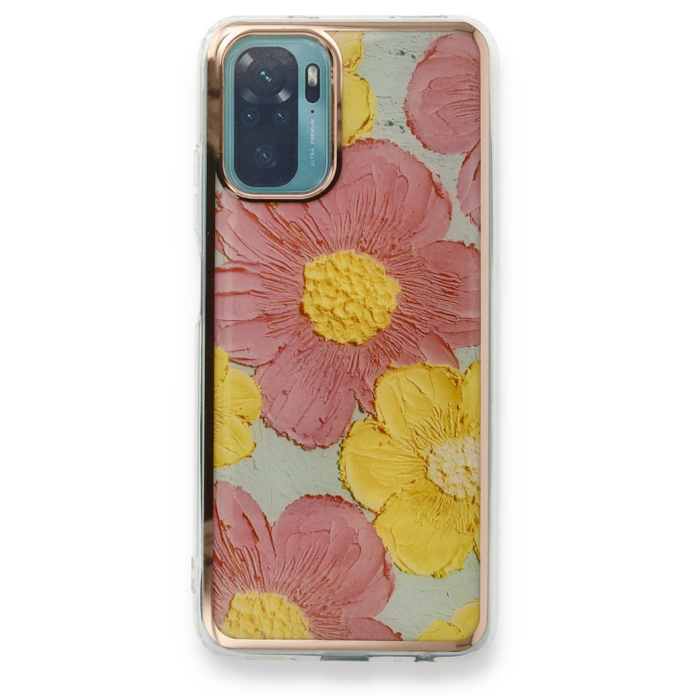 Newface Xiaomi Redmi Note 10S Kılıf Çiçekli Silikon - Pembe